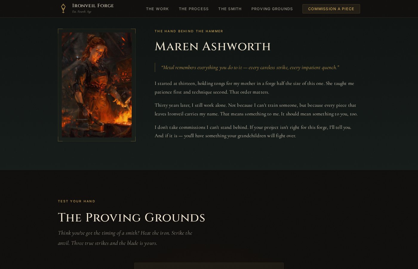 Ironveil Forge — the smith section