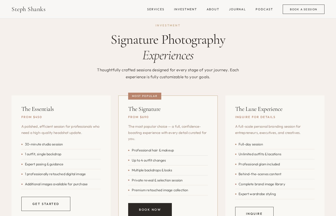 Steph Shanks Photography — investment section