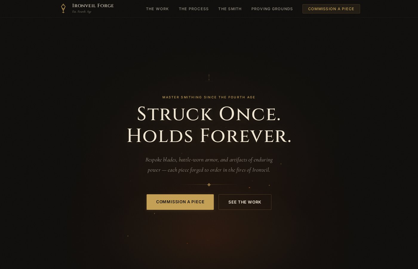 Ironveil Forge concept site homepage